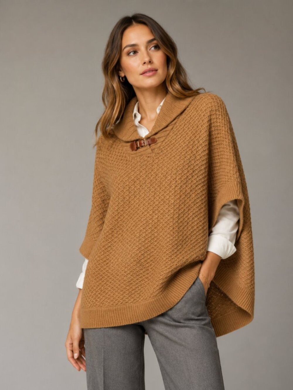 Massimo Dutti Knit Cape Poncho Camel Cashmere Wool Small Tan Brown